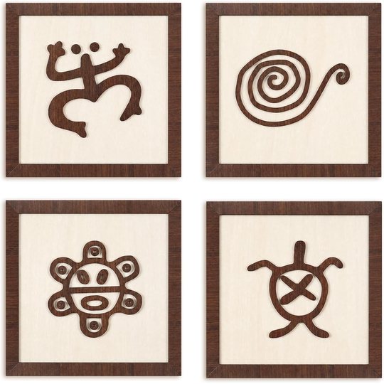 Taíno Petroglyph Wooden Wall Art — Set of 4