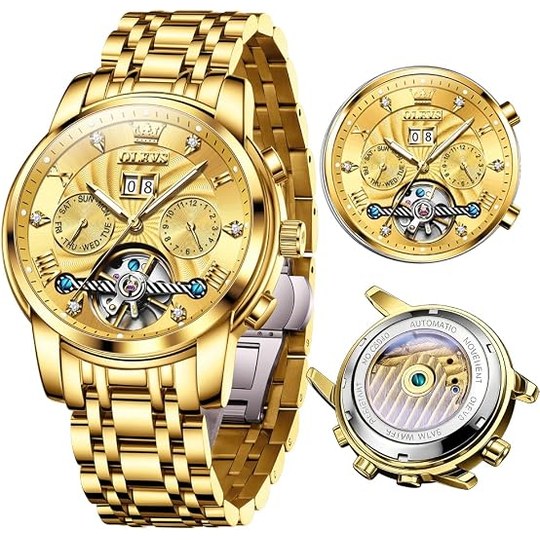 OLEVS Automatic Watch — Gold, Big Date