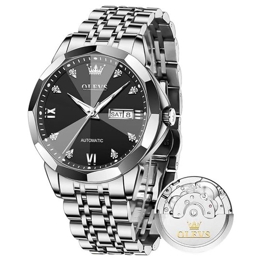 OLEVS Automatic Watch — Black Dial, Day-Date