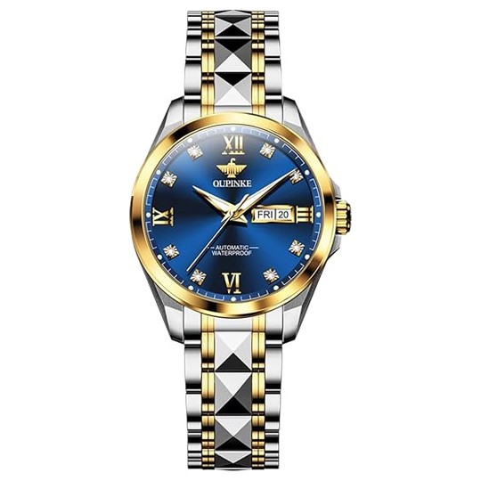 OLEVS Automatic Watch — Blue Dial, Two-Tone Band