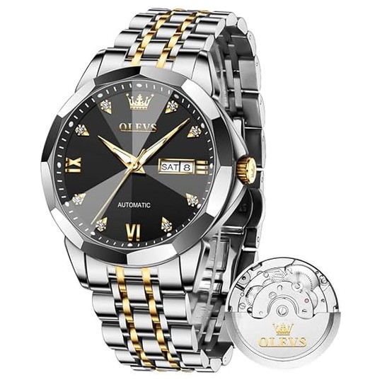 OLEVS Automatic Watch — Two-Tone, Black Dial
