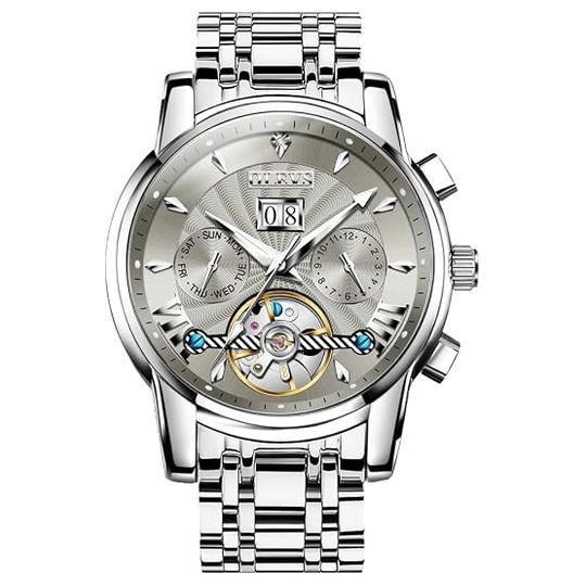 OLEVS Automatic Watch — Silver Dial, Big Date