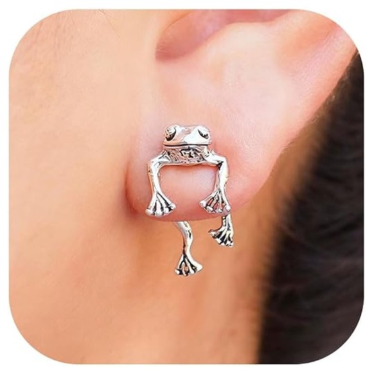 Frog Earrings — Silver Hugger Studs