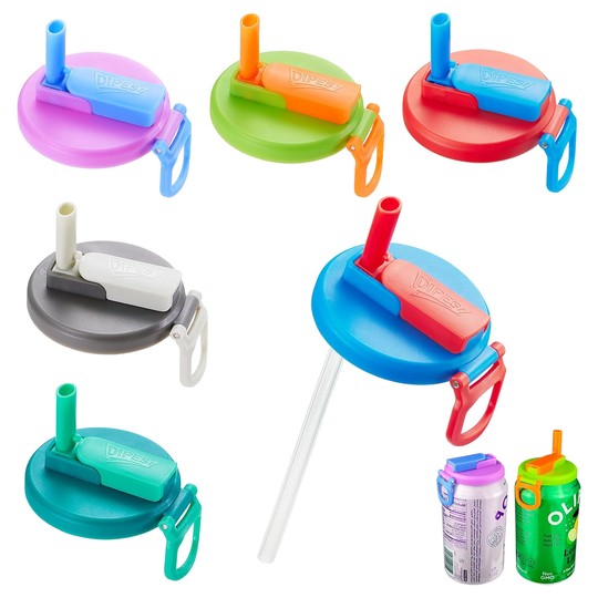 Silicone Can Lids with Straws — Colorful Set